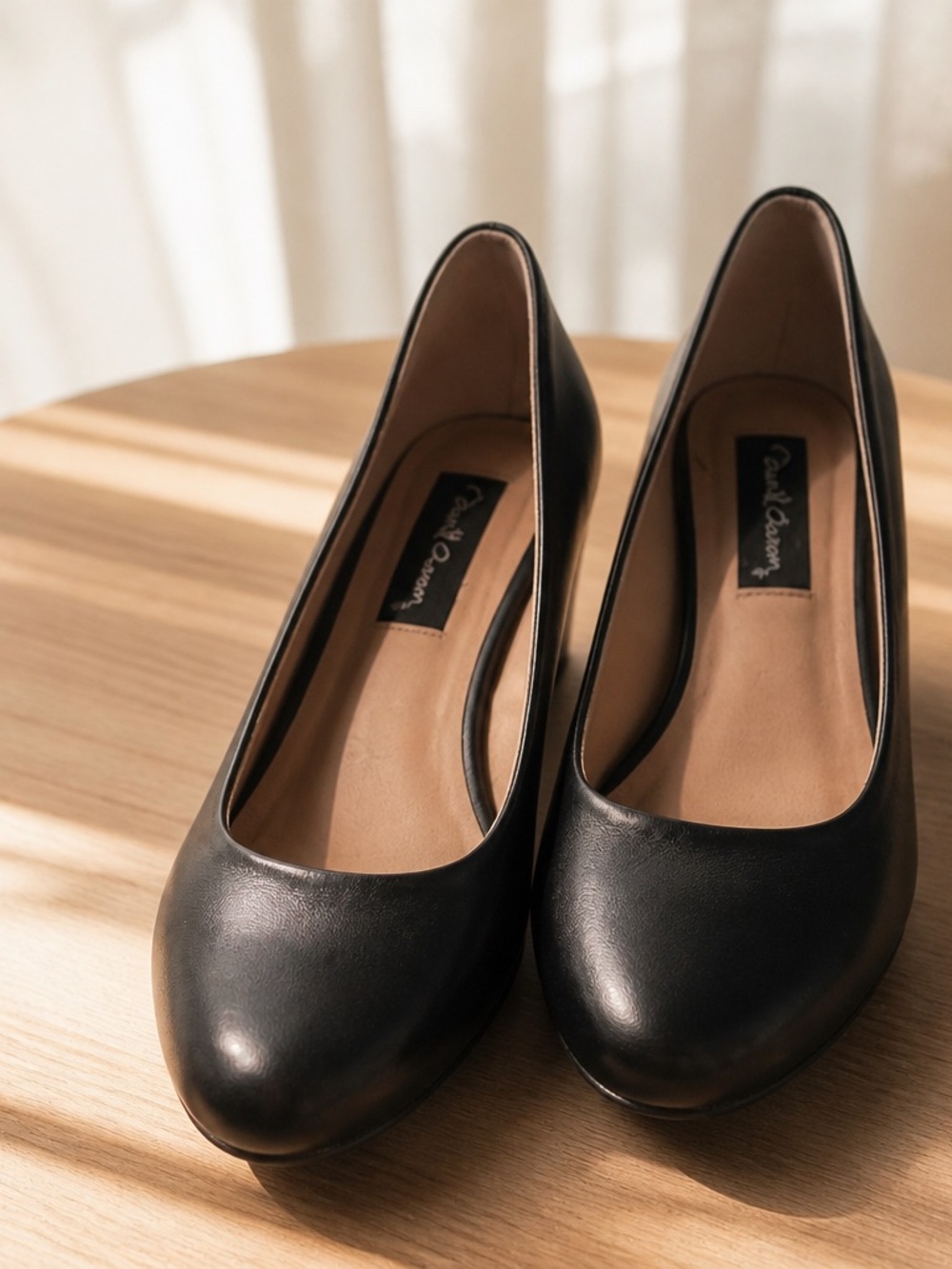 David Aaron Classic Black Round Toe Leather Wedge Sz 8.5
